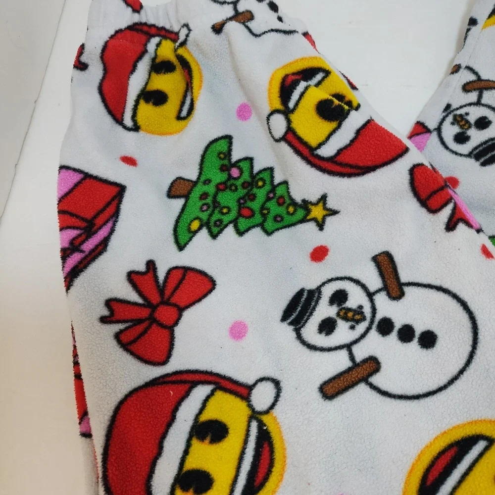 Girls Fleece Pajama Pants Size 7/8 Christmas Emoji Snowman‎ Tree Print Lounge